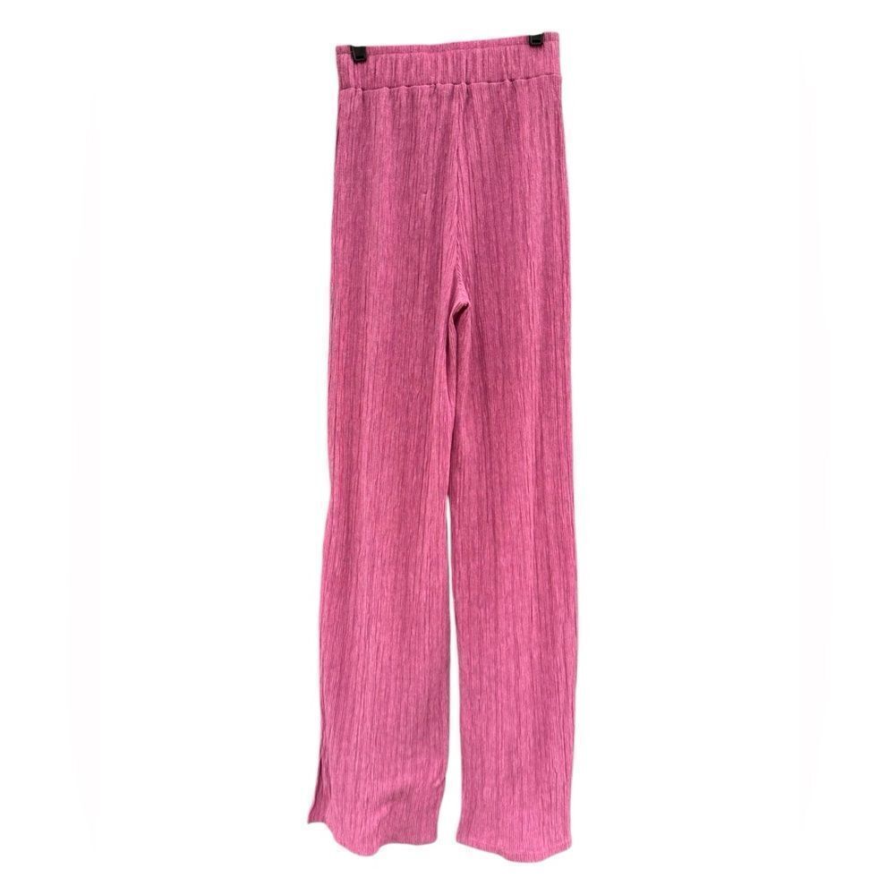 ZARA Women's High Waist Pleated Wide Leg Slit Palazzo Pants in Pink Size Small - Picture 5 of 7